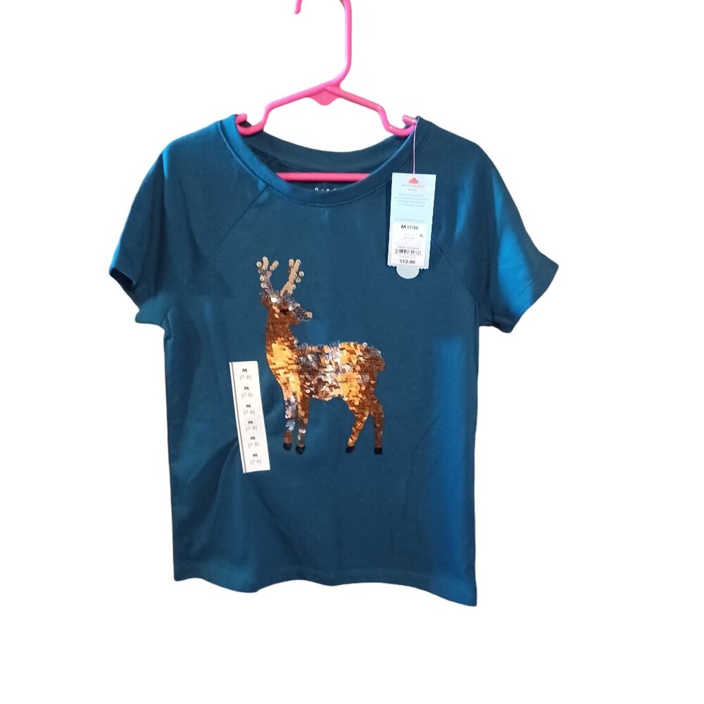 Cat And Jack T-Shirt Green With Gold Color Changing Sequins NWT